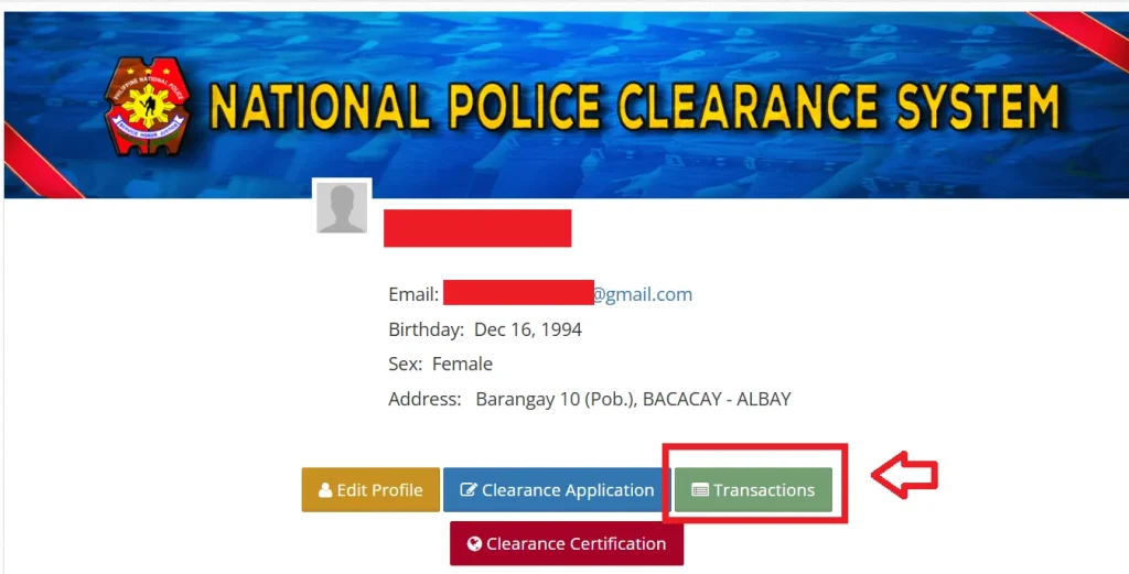 Print Police Clearance Transaction Slip